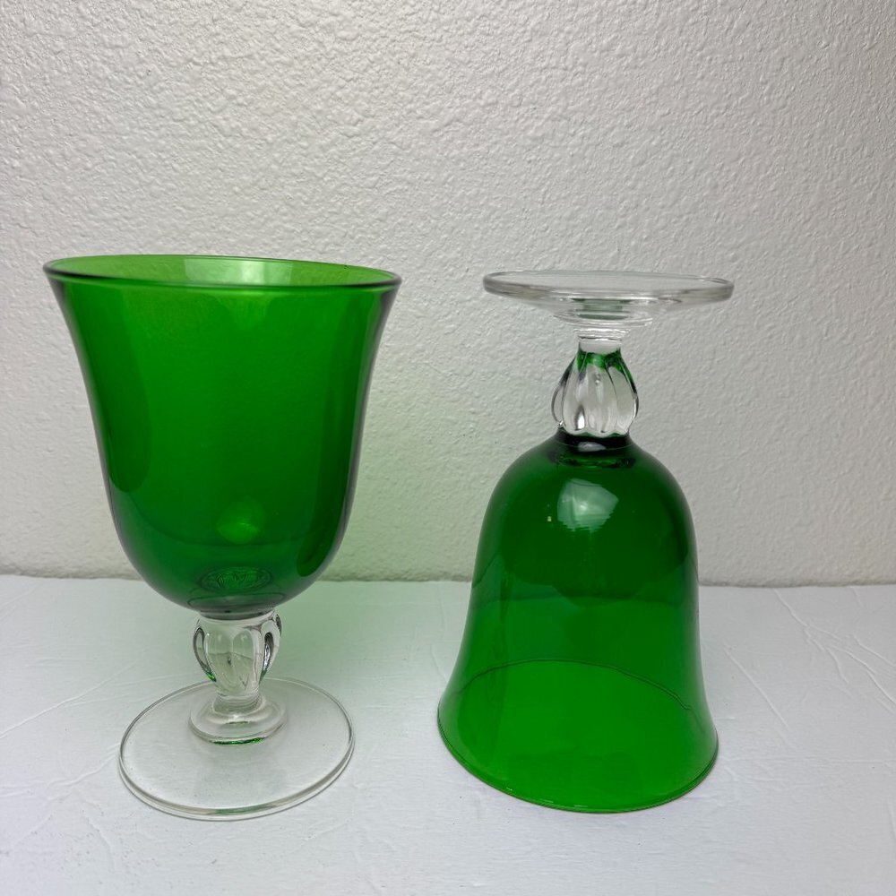 Vintage 2pc Green Glasses 6.5" Tall